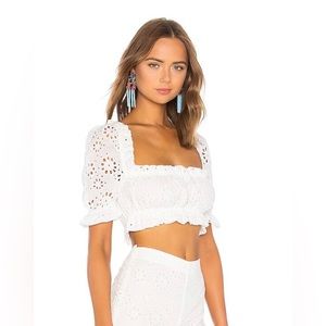 🤍 REVOLVE LPA Cropped Peasant Top With Puff Sleeves in White 🤍